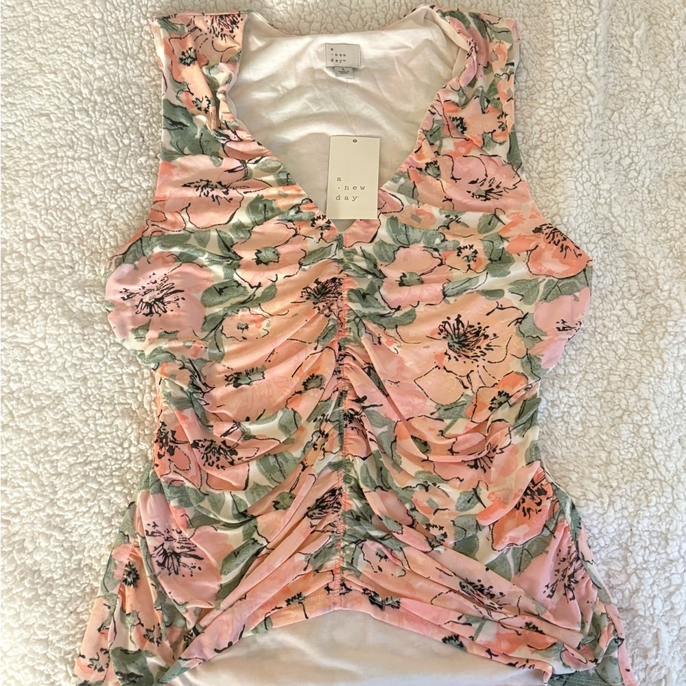 A New Day Women's Floral Pink and Green Tank Top